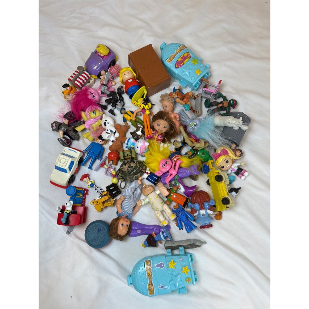 Vintage Bag Lot Of Toys Figurines Collectible Some VTG Fisher Price Wheelie